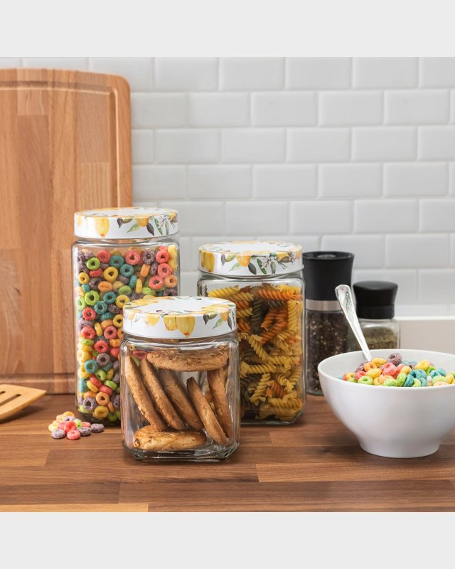 Lemon Branches Square Glass Jars, Set of 3